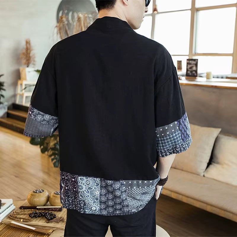Japanese Men Cardigan Kimono Traditional Japanese Samurai Clothing Streetwear Yukata Male Shirt Haori Mens Kimono Shirt 4XL 5XL