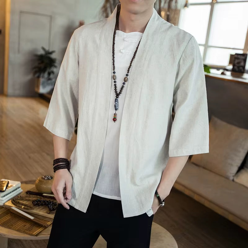 Japanese Men Cardigan Kimono Traditional Japanese Samurai Clothing Streetwear Yukata Male Shirt Haori Mens Kimono Shirt 4XL 5XL