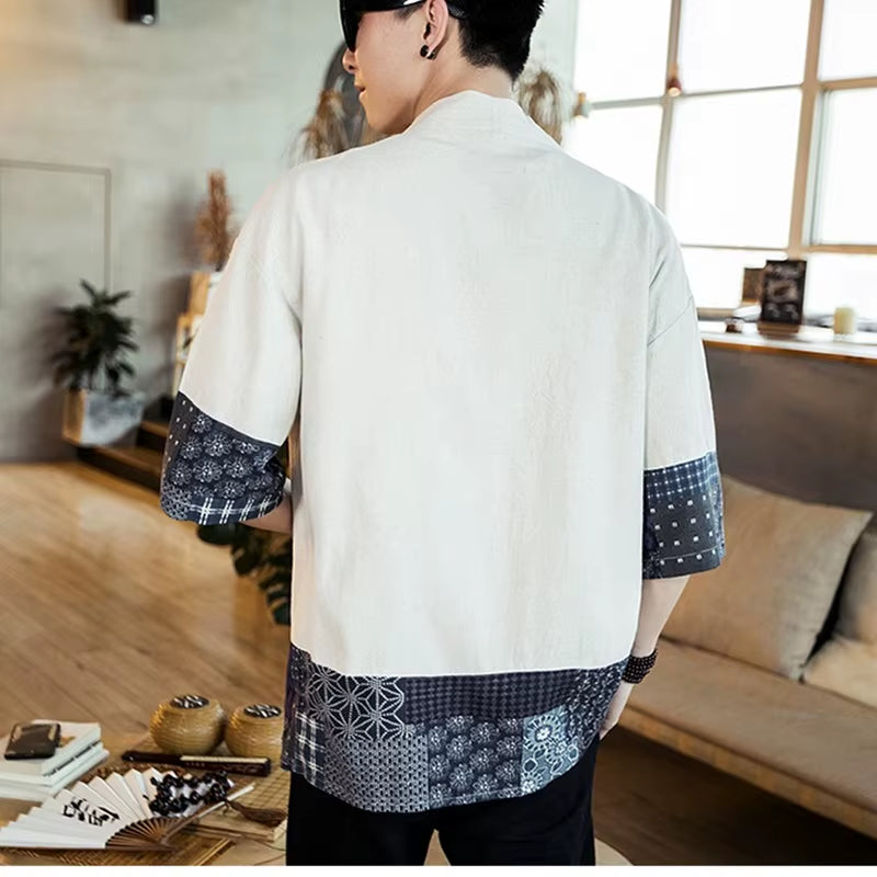Japanese Men Cardigan Kimono Traditional Japanese Samurai Clothing Streetwear Yukata Male Shirt Haori Mens Kimono Shirt 4XL 5XL