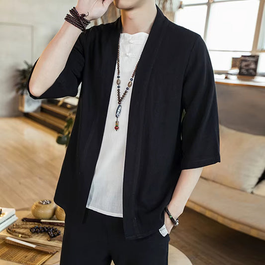 Japanese Men Cardigan Kimono Traditional Japanese Samurai Clothing Streetwear Yukata Male Shirt Haori Mens Kimono Shirt 4XL 5XL