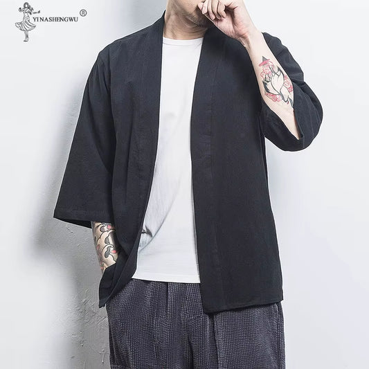 Japanese Kimono Men Cardigan Streetwear Yukata Male Shirt Haori Mens Kimono Shirt Traditional Japanese Samurai Clothing 5XL