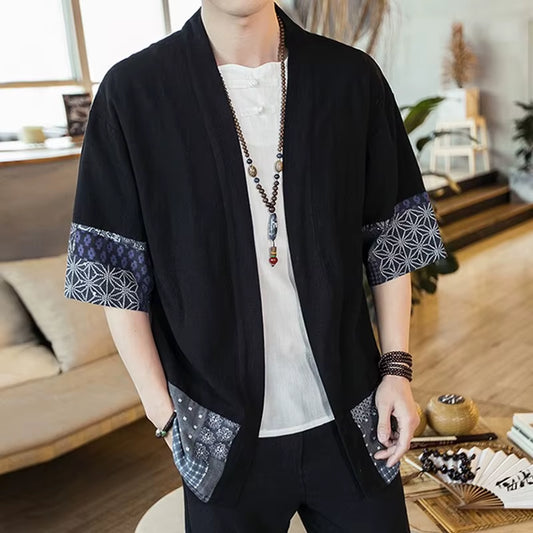 Japanese Men Cardigan Kimono Traditional Japanese Samurai Clothing Streetwear Yukata Male Shirt Haori Mens Kimono Shirt 4XL 5XL