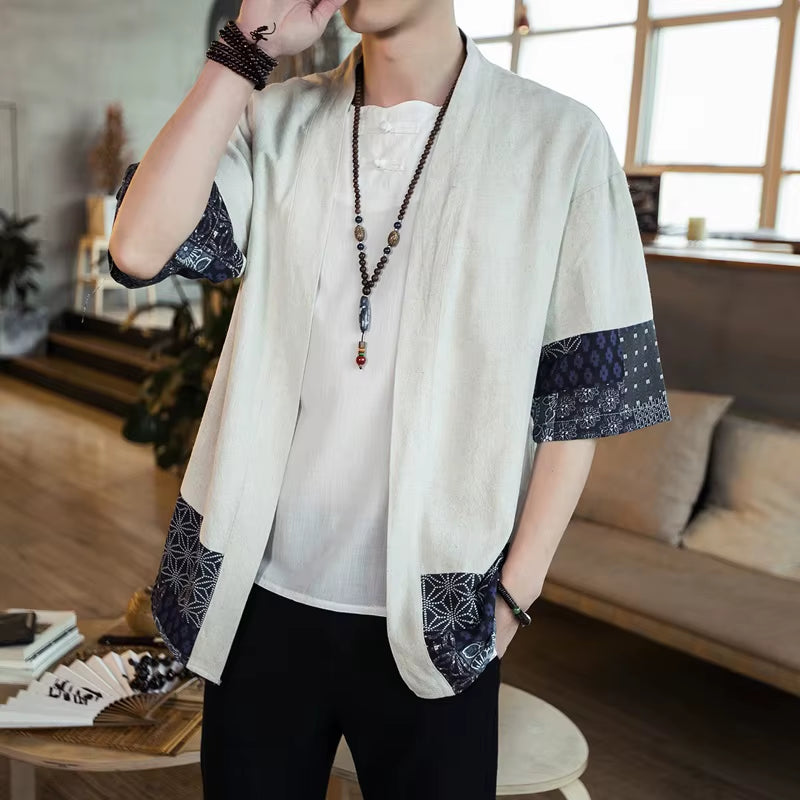 Japanese Men Cardigan Kimono Traditional Japanese Samurai Clothing Streetwear Yukata Male Shirt Haori Mens Kimono Shirt 4XL 5XL